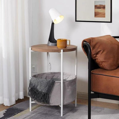 Mesa Auxiliar Redonda Blanca 2 Niveles 🌿-STK-1218