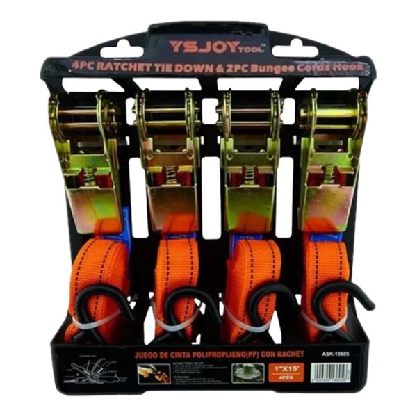 Kit Eslingas Amarre 4 Piezas + Ratchet 🔗-STK-1052