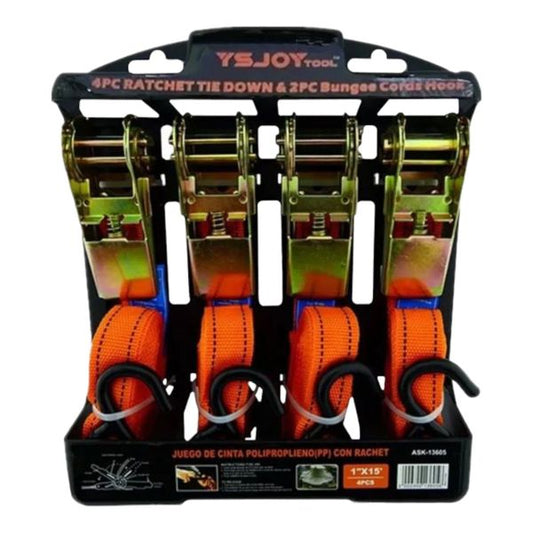 Kit Eslingas Amarre 4 Piezas + Ratchet 🔗-STK-1052
