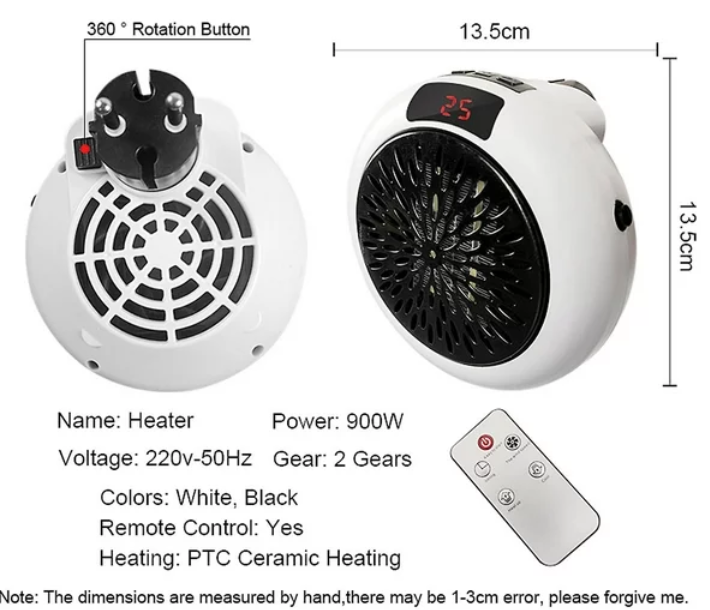 Calefactor Eléctrico 1000W con Control 🔥-STK-68