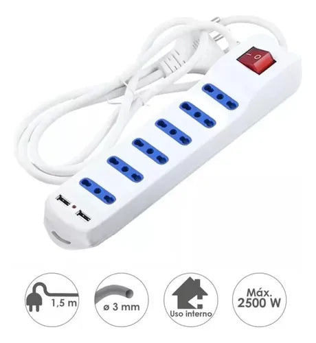 Enchufe 6 Puertos 1.5m ⚡🔌 -STK-1441